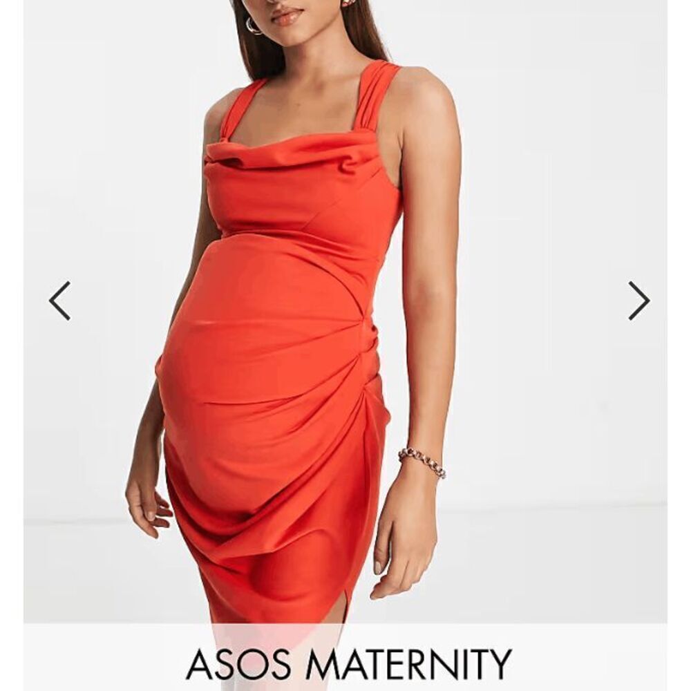 NWT ASOS Design Maternity Cowl Neck Sleeveless Midi Dress Ruched Orange Size XS